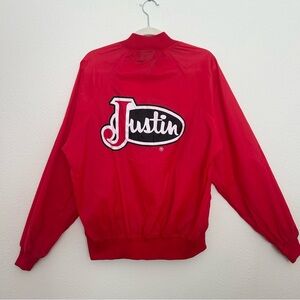 Vintage 80's Justin Nylon Jacket Coat Stagecoach Snap Front Western Size Large